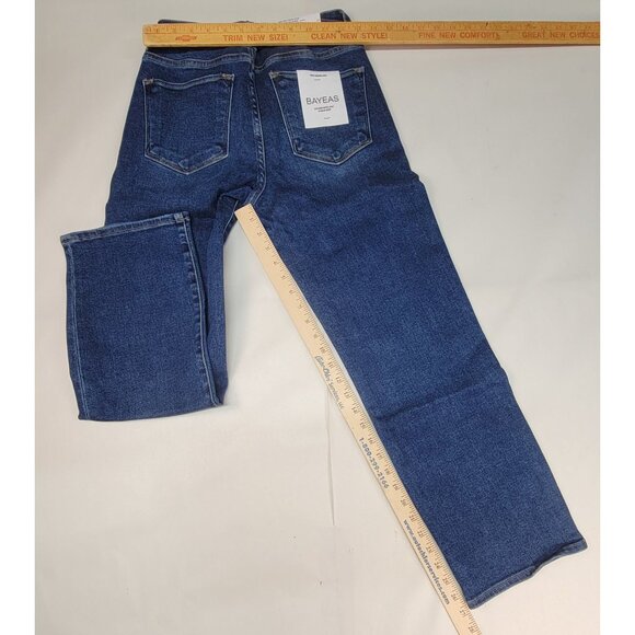 Bayeas Jeans Mid Rise Cross Over Button Straight Leg Denim Womens Size 27 NEW - Picture 10 of 11